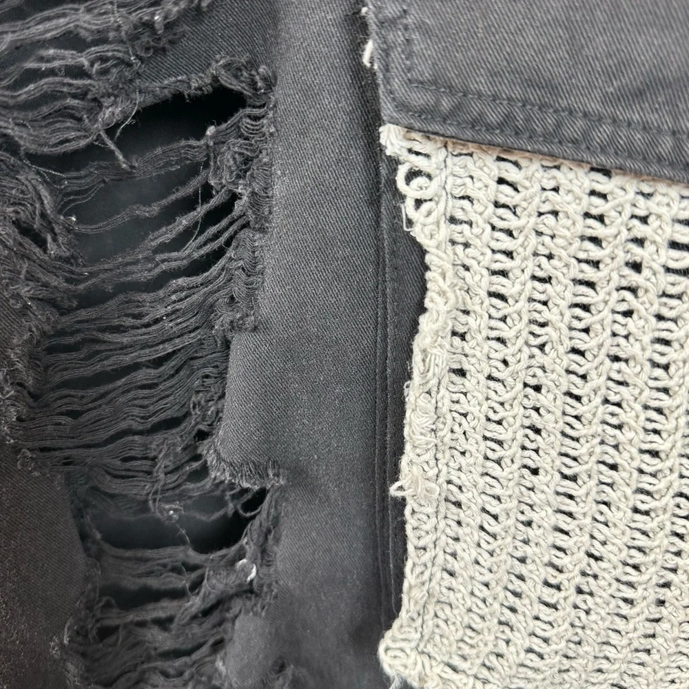 🆕 POL Crochet Patchwork Black Distressed Jogger Pants w/Lace and Knit Accents